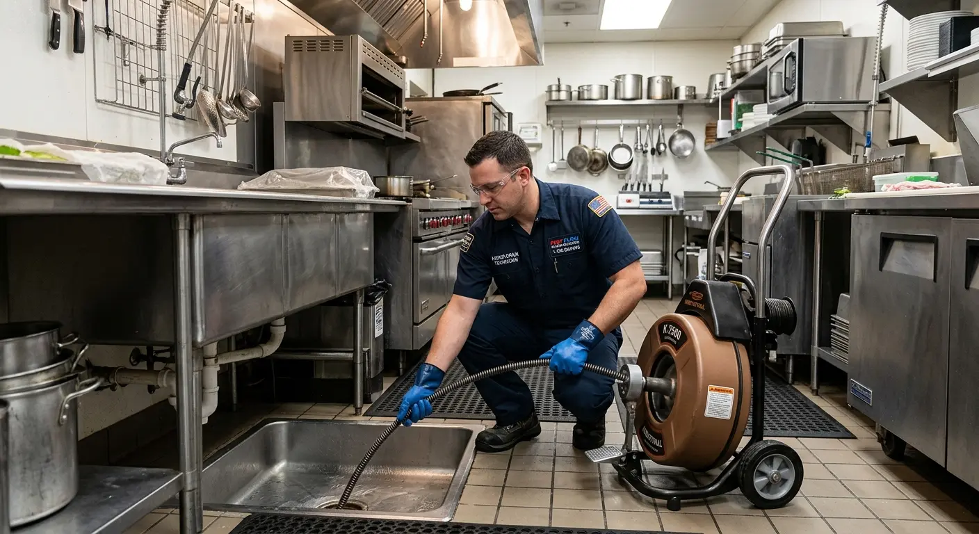 Commercial drain cleaning service in a restaurant kitchen in Grinnell